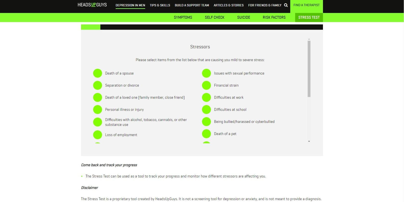 HeadsUpGuys Stress Test Question